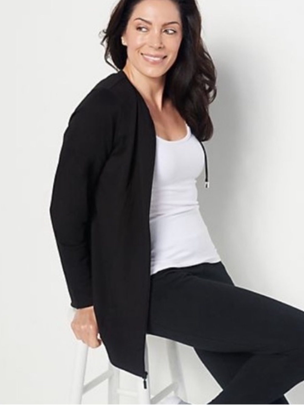 🐷 Denim & Co Petite French Terry Active Front Zip Hoodie Jacket